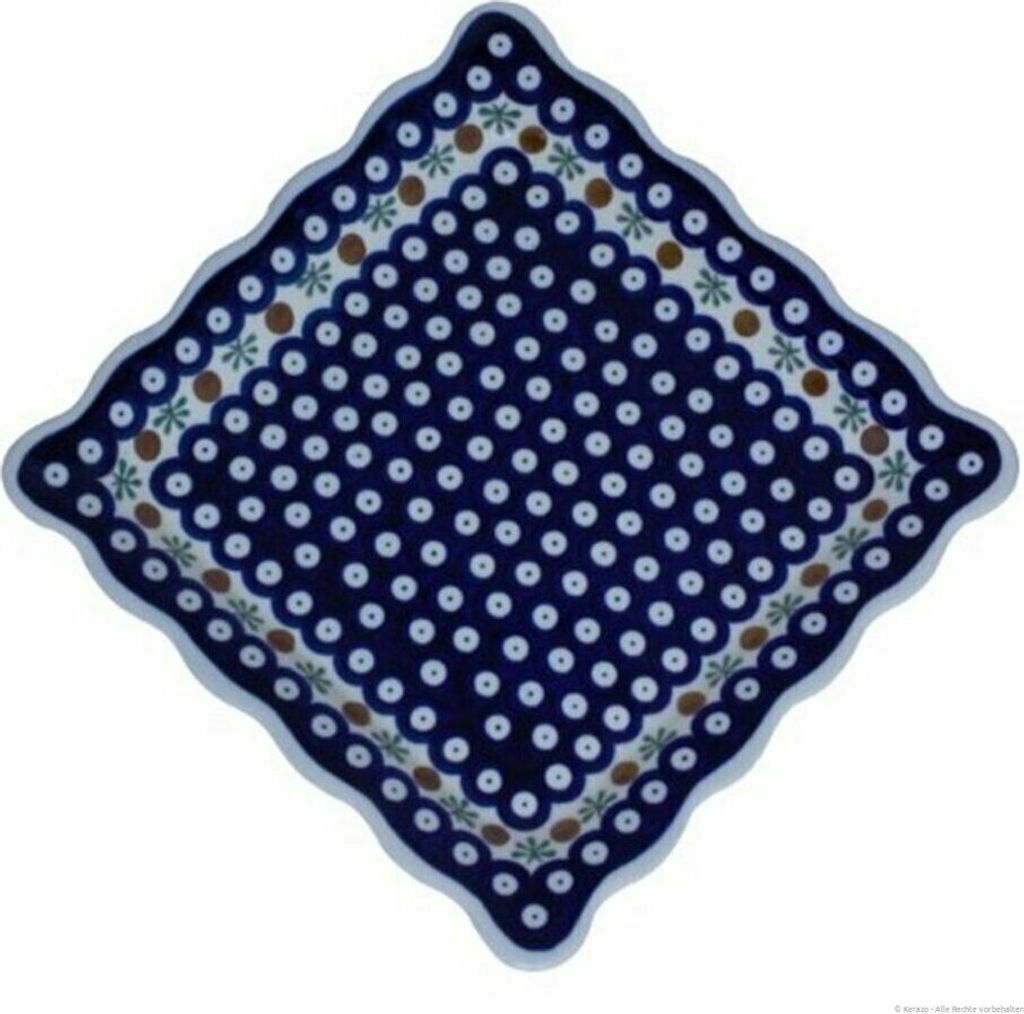 Original Bunzlauer Keramik flacher viereckiger Teller Essteller Speiseteller Servierteller 23.8x23.8x2,2 cm im Design 41