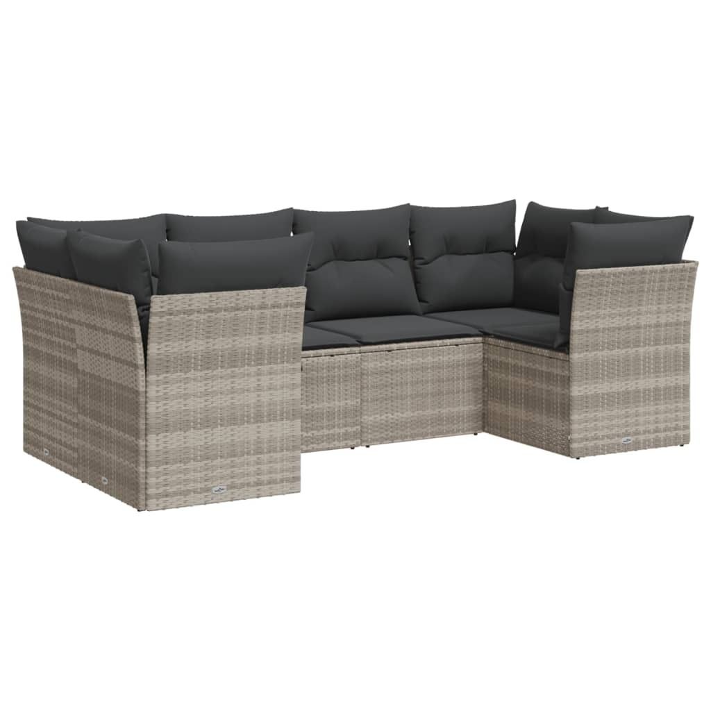 "SALE 2026" 6-tlg. Garten-Lounge-Set - elegantes Design - Sitzgruppe/Gartengarnitur - mit Kissen Hellgrau Poly Rattan - Terassenmöbel DEMöbel122619