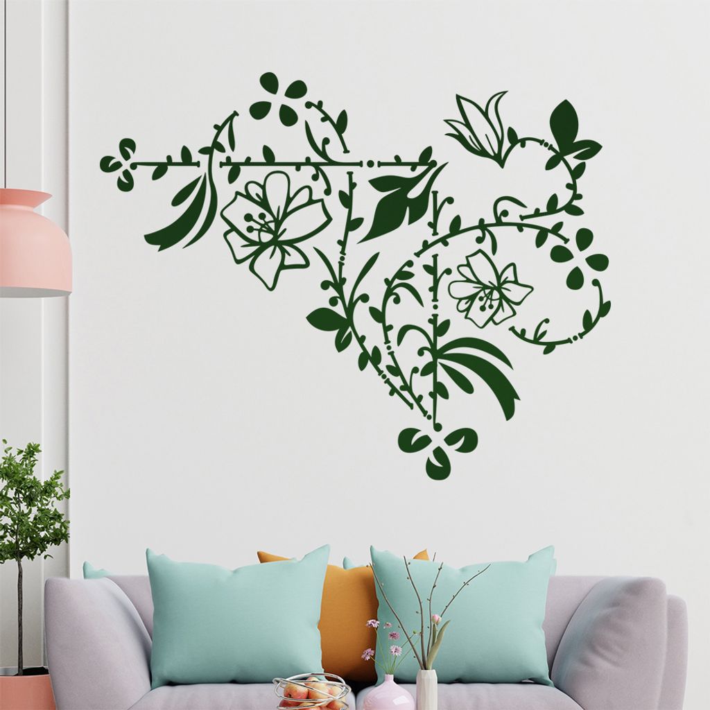 Blumenranke - Linien Wandtattoo in 6 Größen - Wandaufkleber Wall Sticker - Dekoration, Küche, Wohnzimmer, Schlafzimmer, Badezimmer
