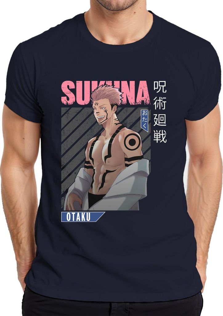 Sukuna Jujutsu Kaisen Otaku Anime Ästhetik Dämon Geschenk Vintage Herren T-Shirt, Navy, XL