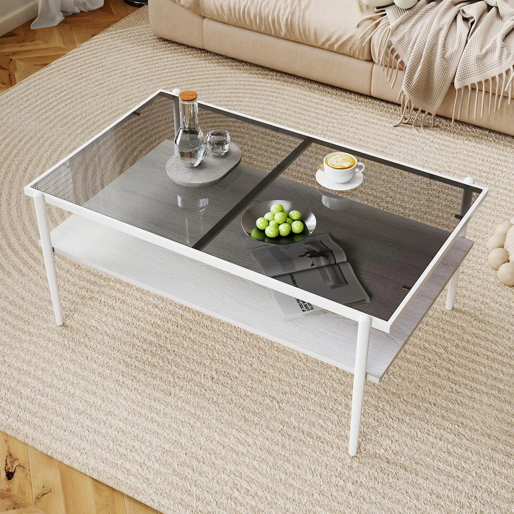 Table basse rectangulaire en verre robuste et facile à entretenir