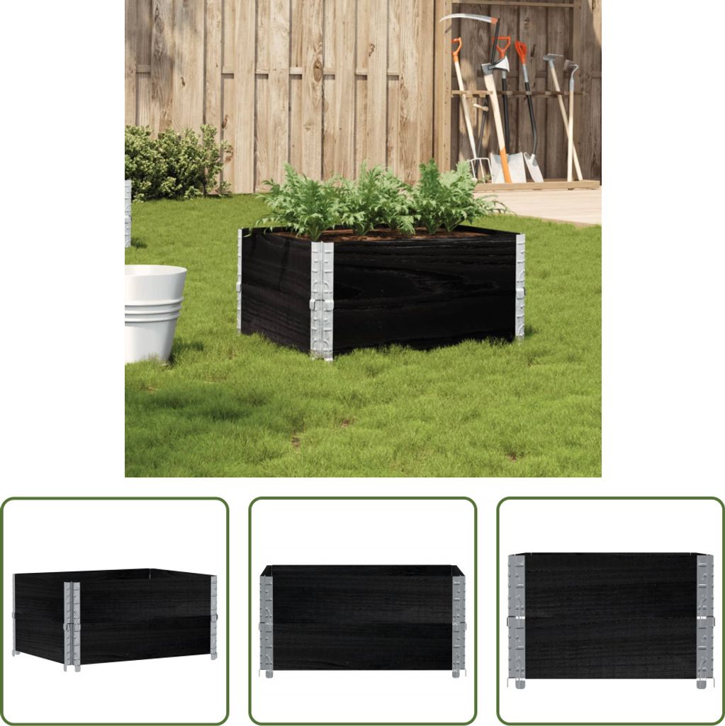 The Living Store Pflanzkasten Schwarz 80x60 cm Massivholz Kiefer