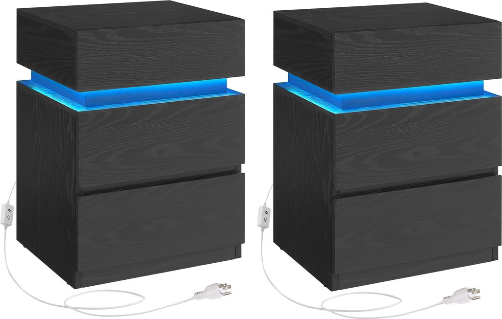 VASAGLE Nachttisch mit LED-Beleuchtung, mit 3 Schubladen, Produktbild 