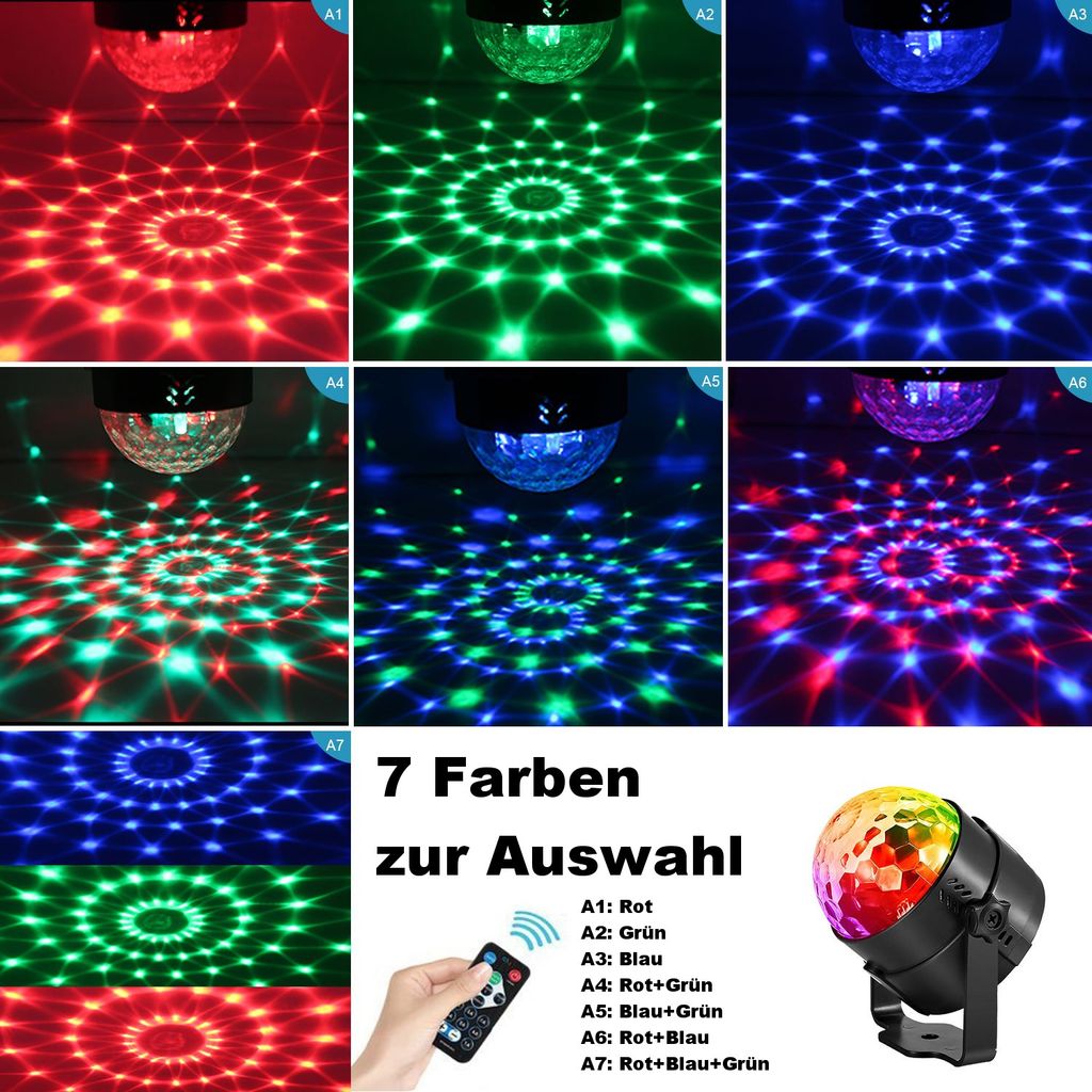 Discokugel LED Lampe Musikgesteuert Disco Lichteffekte RGB 360° Partylicht 