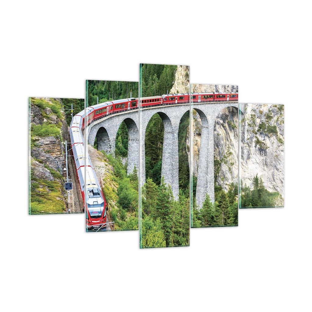 Bilder auf glas - 5 Teile - Viadukt Landwasser Zug - 150x100cm - Glasbilder - Wandbilder - Bilder - zum Aufhängen bereit - Wanddekoration aus Glas...
