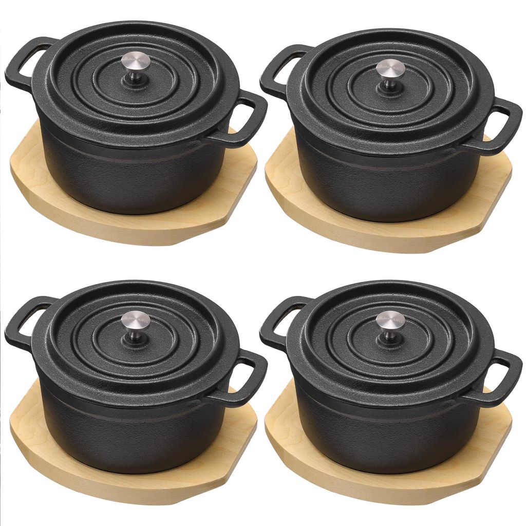 Navaris 4er Set Kasserole aus Gusseisen mit Deckel und Produktbild 