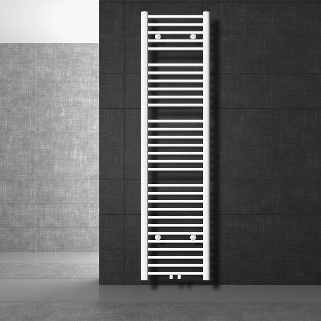 LuxeBath Badheizkörper Sahara, 400x1800 mm, Weiß, gebogen mit Mittelanschluss, ohne Heizstab