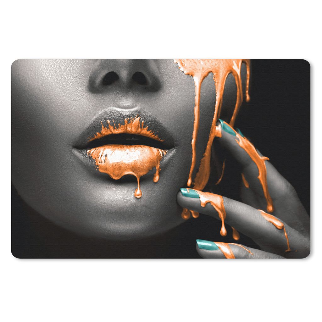MuchoWow® Schreibtischunterlage Lippen - Orange - Schwarz Produktbild 