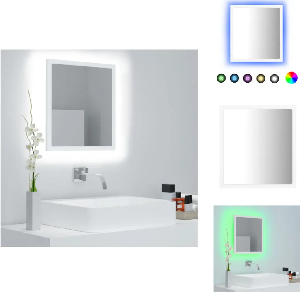 Miroir de Salle de Bain LED Anti-Ombre 40x37 cm Acrylique Blanc Chic