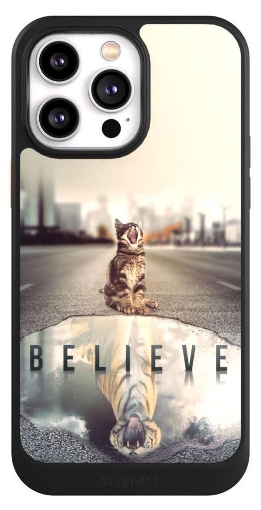 NIVOCASE Hülle für Apple iPhone 14 Pro Max Handyhülle NIVOcore Case Schwarz Motivation Tiere Tiger