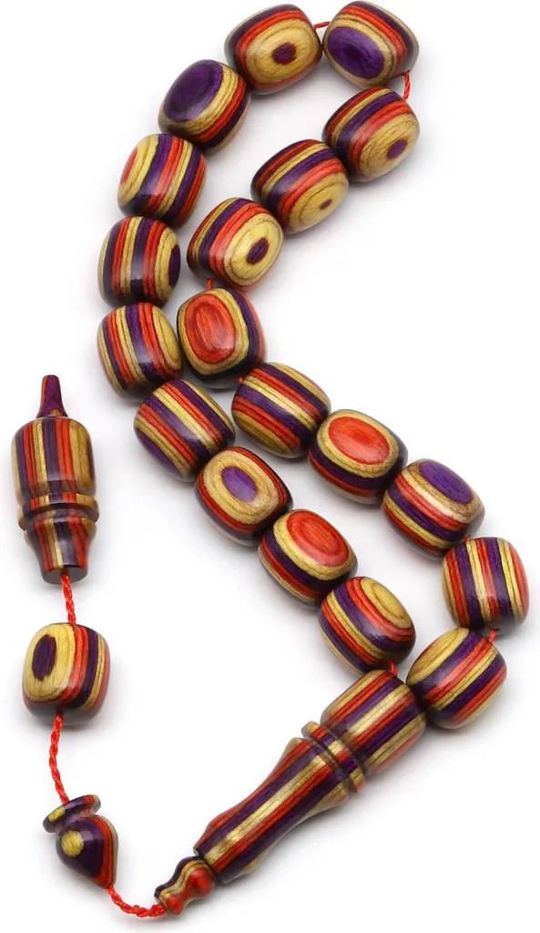 Chapelet Efe en bois de camphrier fait main, perles 7x8mm jaune-orange