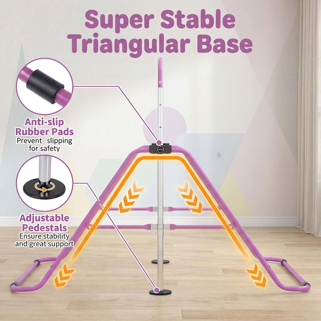 KOMFOTTEU Faltbare Gymnastikstange für Kinder, horizontale Stange mit verstellbarer Höhe in 5 Stufen von 90 bis 130 cm, Belastung 70 kg, tragbare...