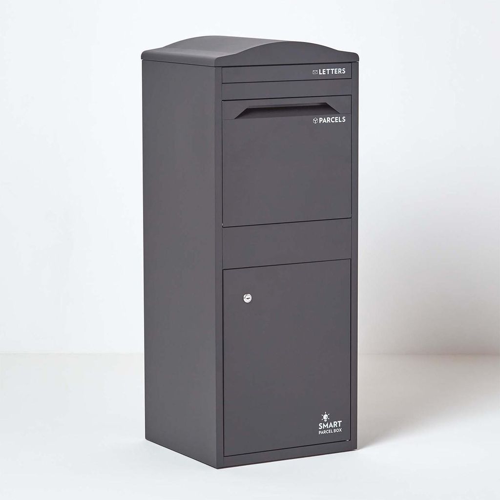 SMART PARCEL BOX Großer Paketbriefkasten mit gebogenem Dach, Entnahme vorne, grau