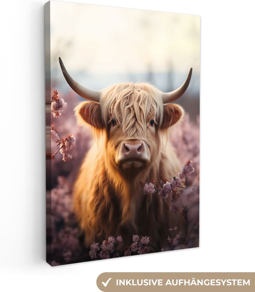 Leinwand Bilder 20x30 cm - Schottisches Hochlandrind, moderne Wanddeko für Wohnzimmer