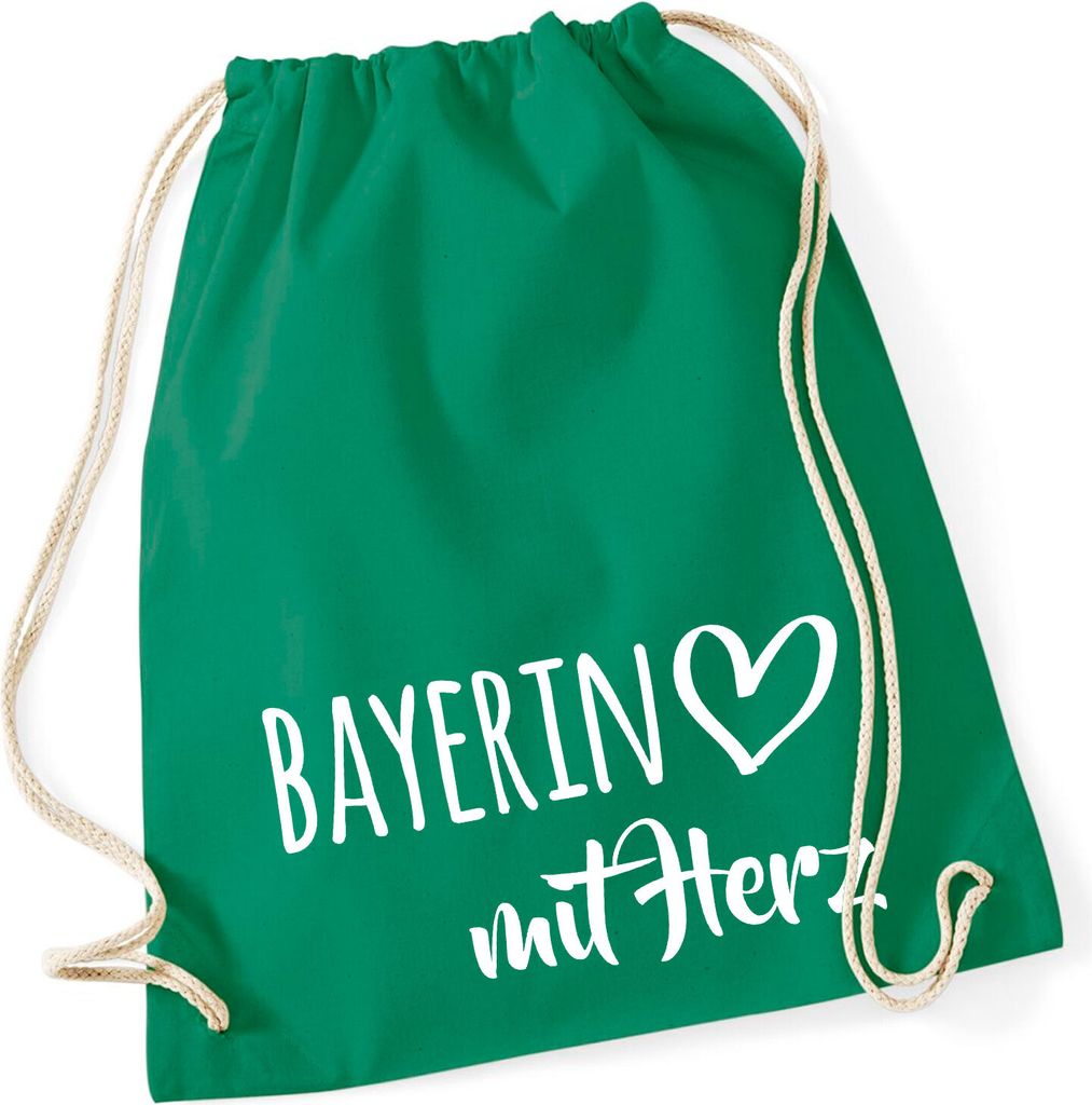 Huuraa Turnbeutel Bayerin mit Herz 12 Liter Kelly Green Baumwolle Rucksack Geschenkidee