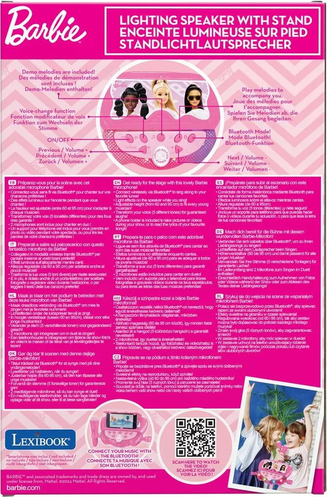 Microphone Barbie Enceinte Bluetooth Lumineuse avec Hauteur Réglable