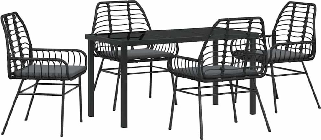 vidaXL Garten Essgruppe 5 pcs Schwarz Poly-Rattan