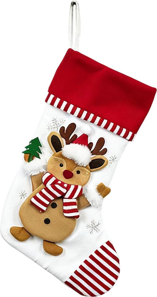 3D-Weihnachtsstrumpf mit Weihnachtsmann, Schneemann, Rentier, Katze und Hund – traditionelle Weihnachtsdekoration zum Aufhängen am Kamin