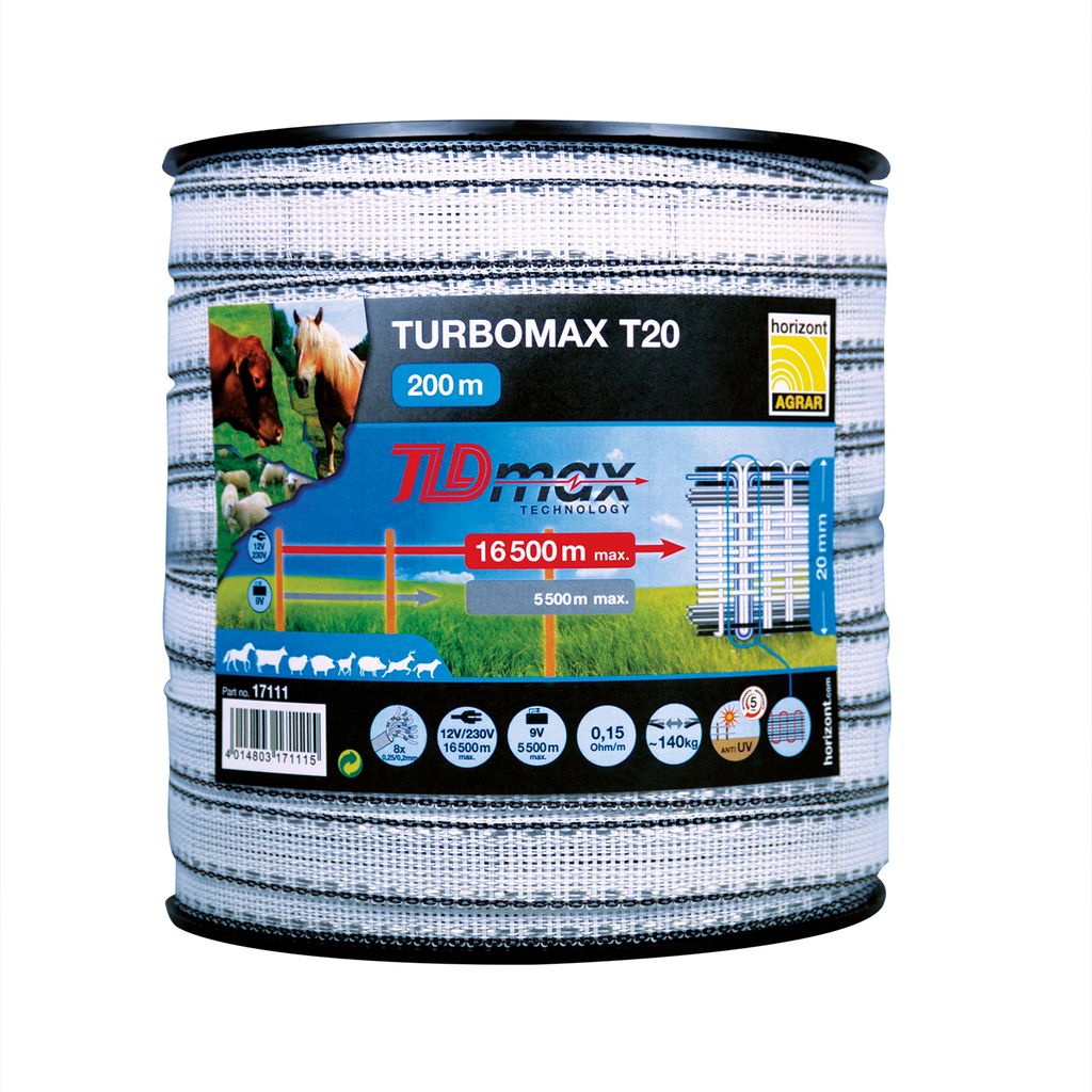 horizont TURBOMAX Weidezaunband, 200m, 12-40mm Breite | Breitband, Elektroband Breite: 20 mm