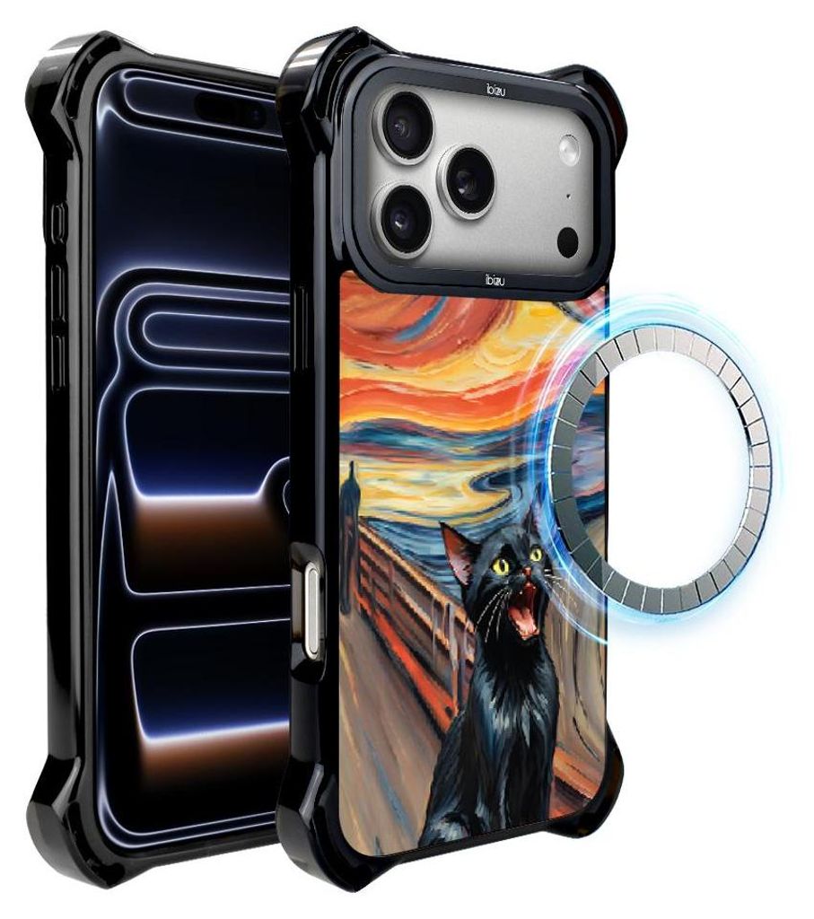Schutzhülle für das iPhone 17 Pro Max, MagSafe-kompatibel, verstärkte Ecken, schwarz, Katze, Motiv aus einem Gemälde von Edvard Munch