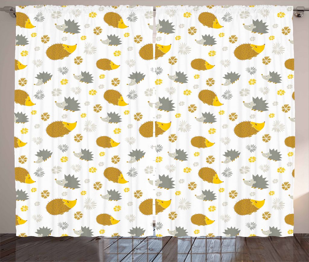ABAKUHAUS Igel Rustikaler Vorhang, Herbst im Wald, Wohnzimmer Universalband Gardinen mit Schlaufen und Haken, 280 x 225 cm, Braun Gelb und Grau