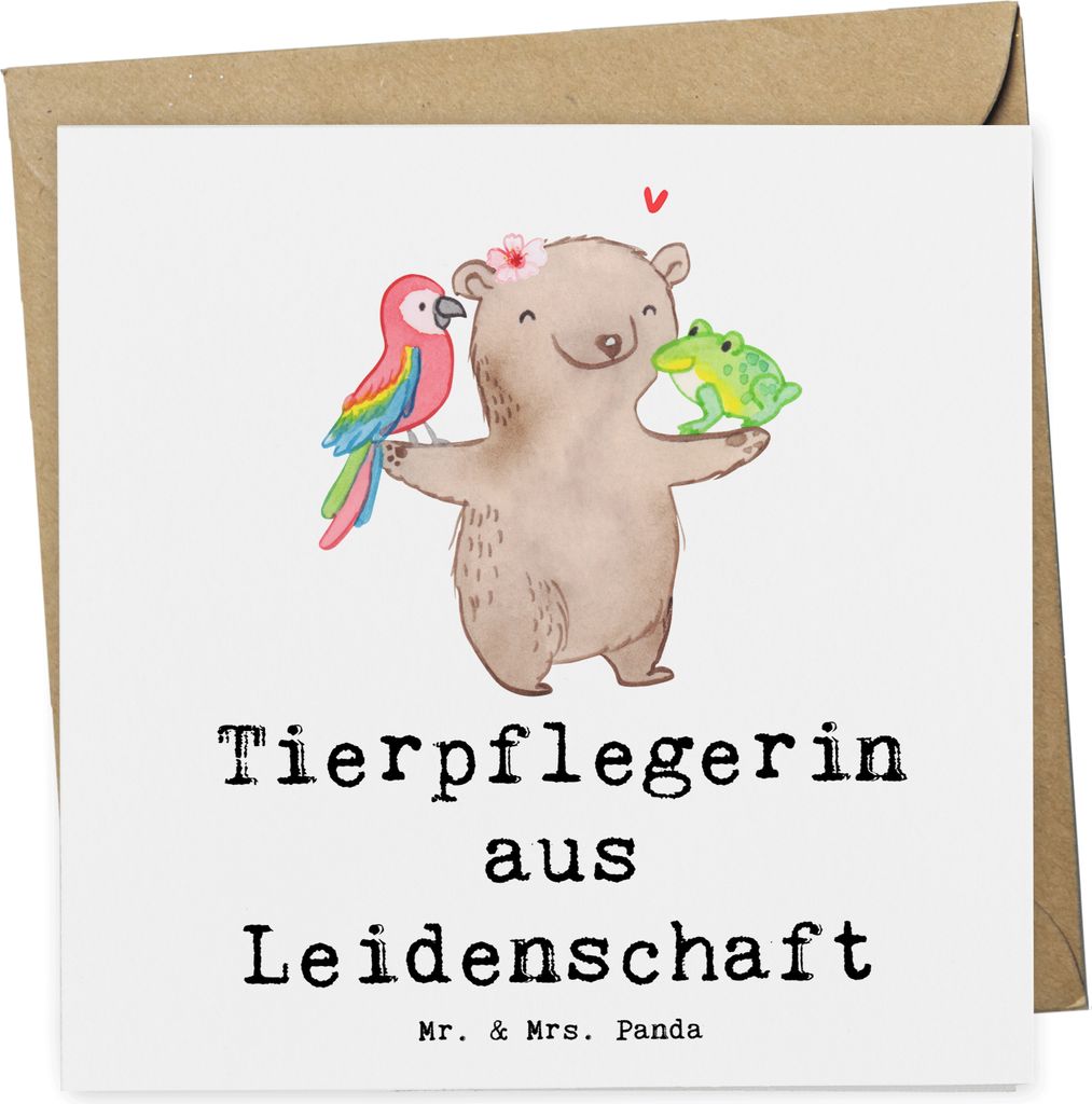 Mr. & Mrs. Panda Glückwunschkarte Tierpflegerin Leidenschaft - Weiß - Geschenk, Klappkarte, faltkarte, doppelkarte, Grußkarte, anlasskarte