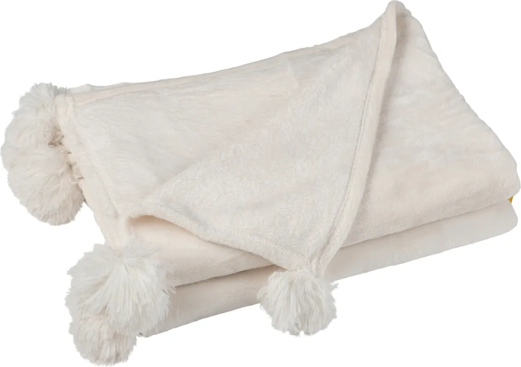 Plaid J-Line Pompon Crème en Polyester - Douceur et Style pour Maison