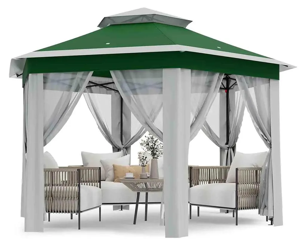Pavillon de jardin 2x2m pour événements, abri vert avec moustiquaire