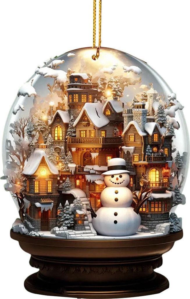 Weihnachts-Schneemann-Hängedekoration, 2D-flache Schneekugel-Ornament, festliche Schneemann-Dekoration für Weihnachtsbaum, Kaminsims und Partydek...