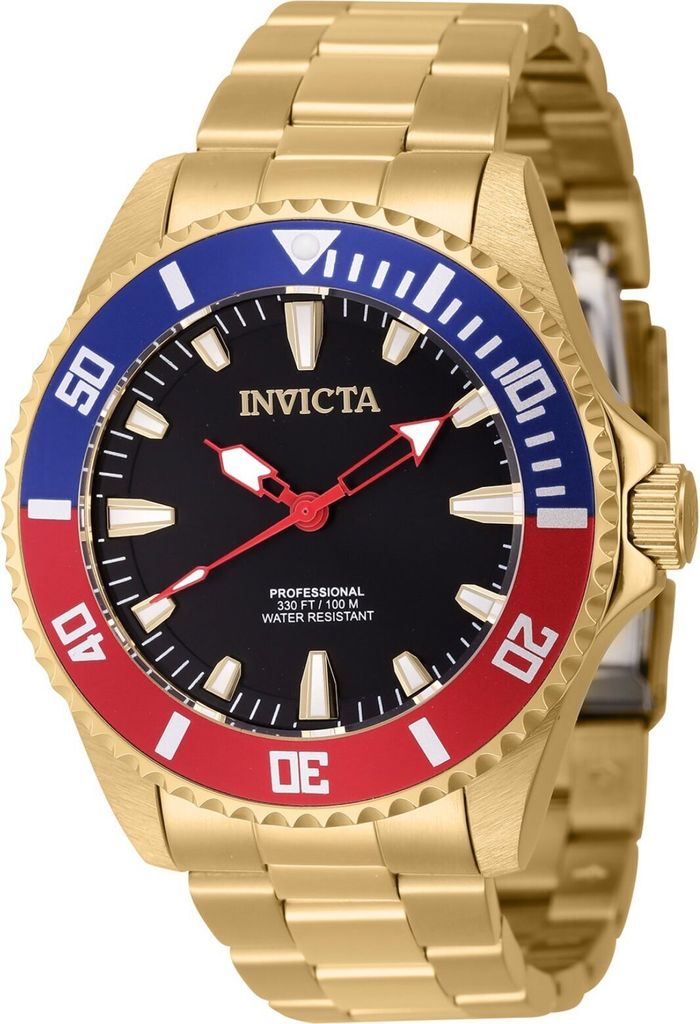 Invicta Pro Diver 46648 Herren uhr - Wasserdicht - Analog - Quarzuhrwerk - Edelstahl mit schwarzen zifferblat - 44mm