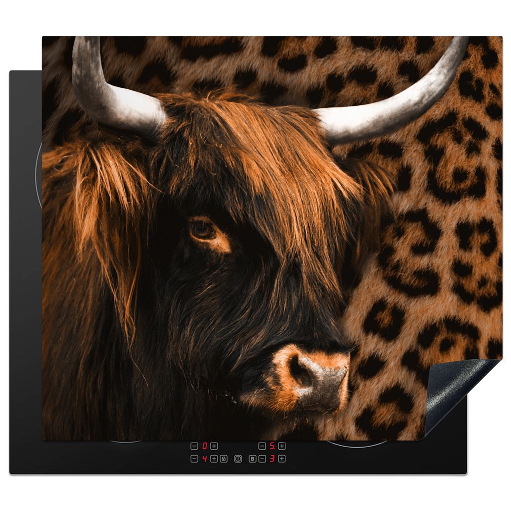 KitchenYeah Herdabdeckplatte Schottischer Highlander - Kuh - Panther , 58x51cm, Küche Deko, Glaskeramikkochfeld Herdabdeckung, Abdeckplatte fùr...