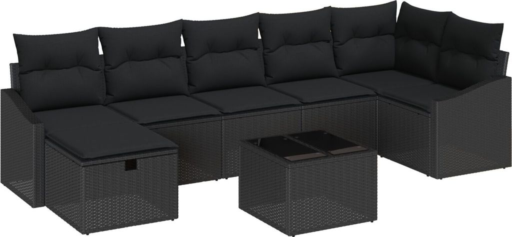 8-teiliges Garten-Sofa-Set mit Kissen Schwarz Poly Rattan, Gartensofas DesignMöbel Neu