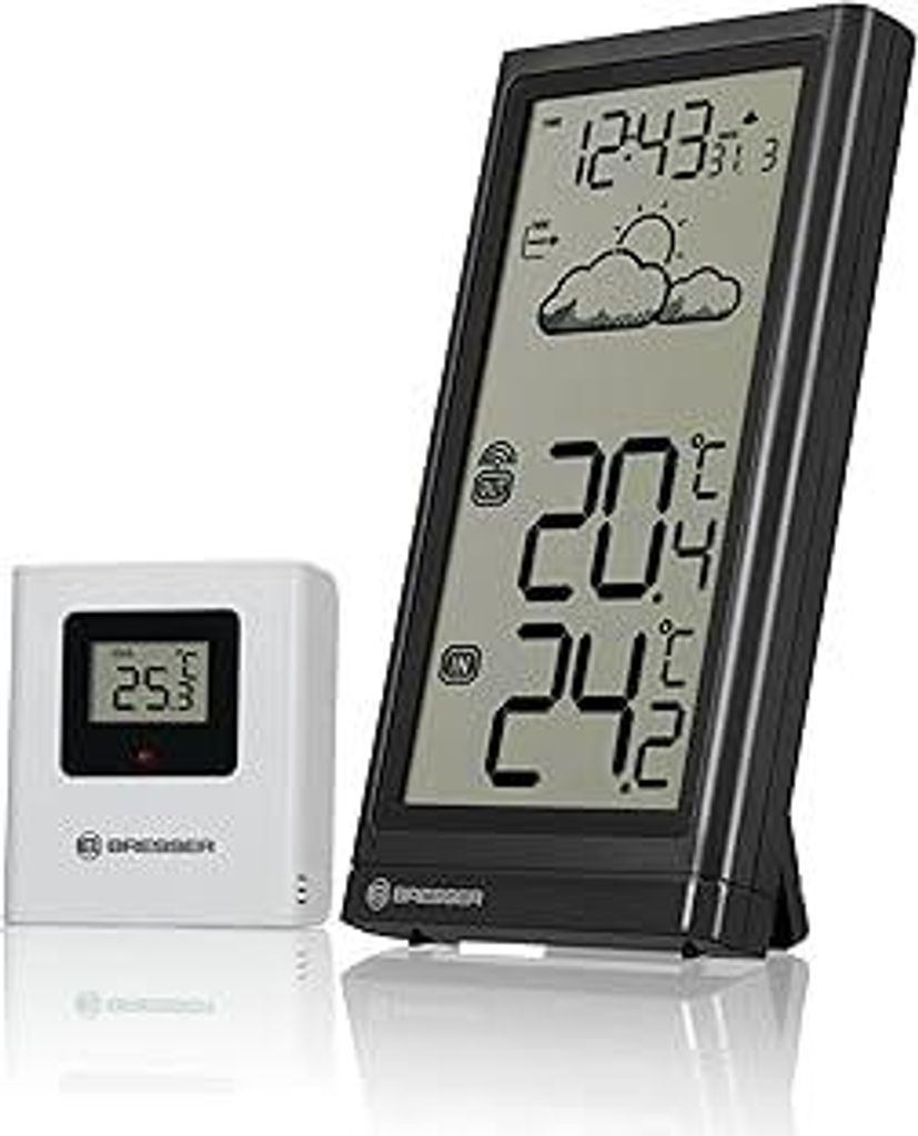 Bresser Wetterstation Funk mit Außensensor Meteo Temp, Thermometer mit Temperaturanzeige für Innen- und Außen, Wettervorhersage, mit ausklappbar...