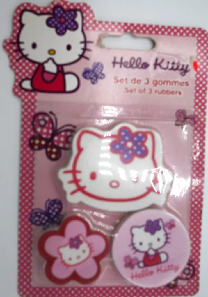Van der Doelen Gommes Hello Kitty sous blister, lot de 3 pièces rose