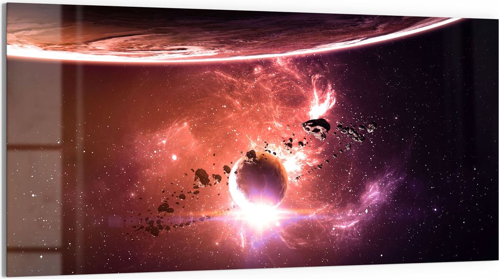 DEQORI Magnettafel Glas 100x50 cm 'Galaktische Fantasiewelt' beschreibbar Whiteboard