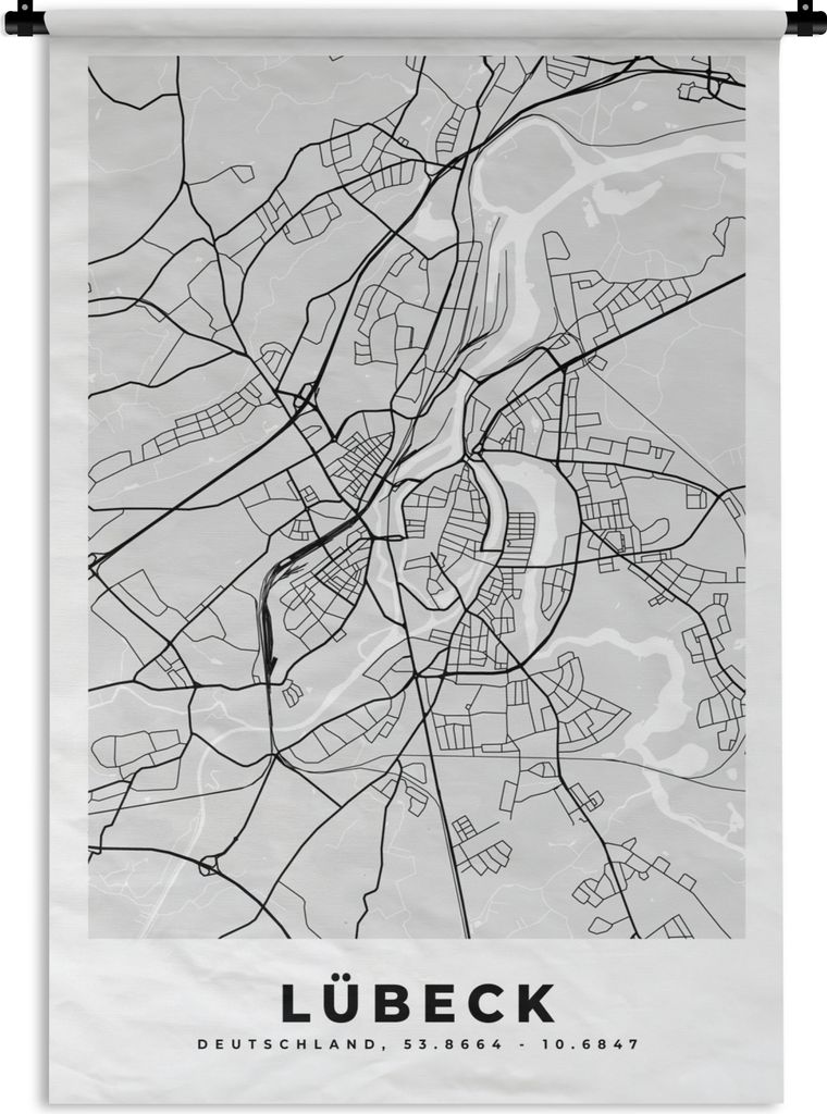 MuchoWow Wandteppich Wandbehang Stadtplan - Lübeck - Karte - Deutschland - Grundriss 120x180 cm Tapisserie Dekoration Wandtuch - Schlafzimmer - ...