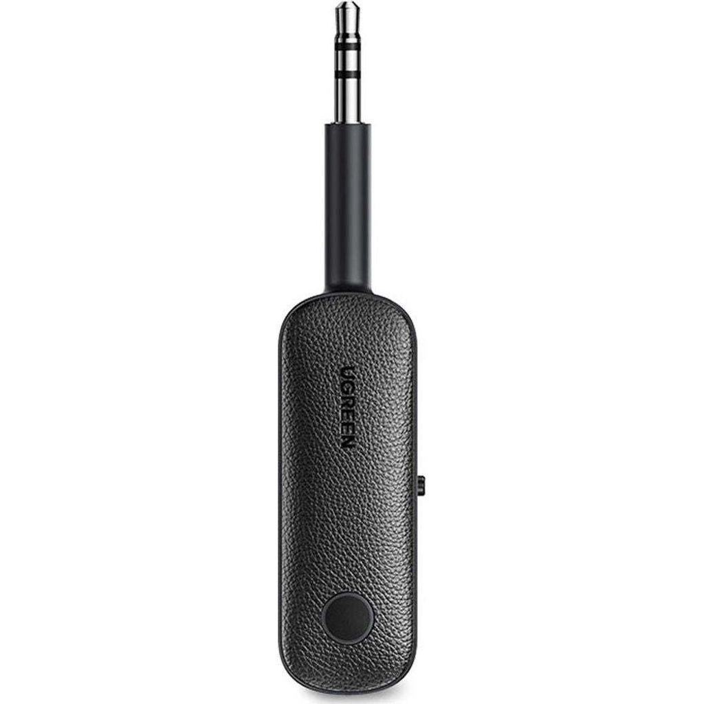 A black Ugreen Bluetooth receiver/transmitter with a 3.5mm jack.