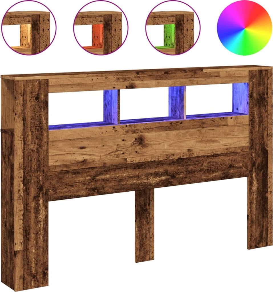 vidaXL LED-Kopfteil Altholz-Optik 160x18,5x103,5 cm Holzwerkstoff