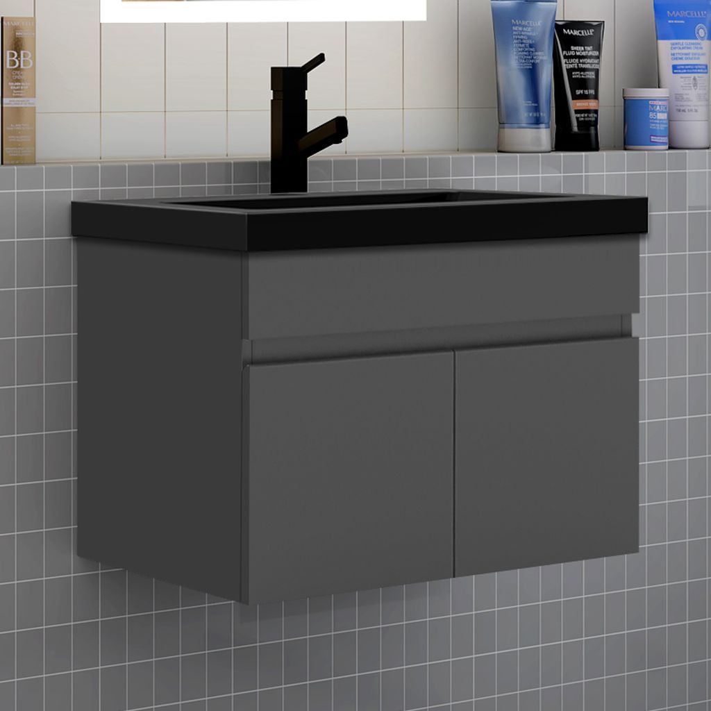 Badezimmer Badmöbel 60 cm Schwarz Waschtisch mit Produktbild 