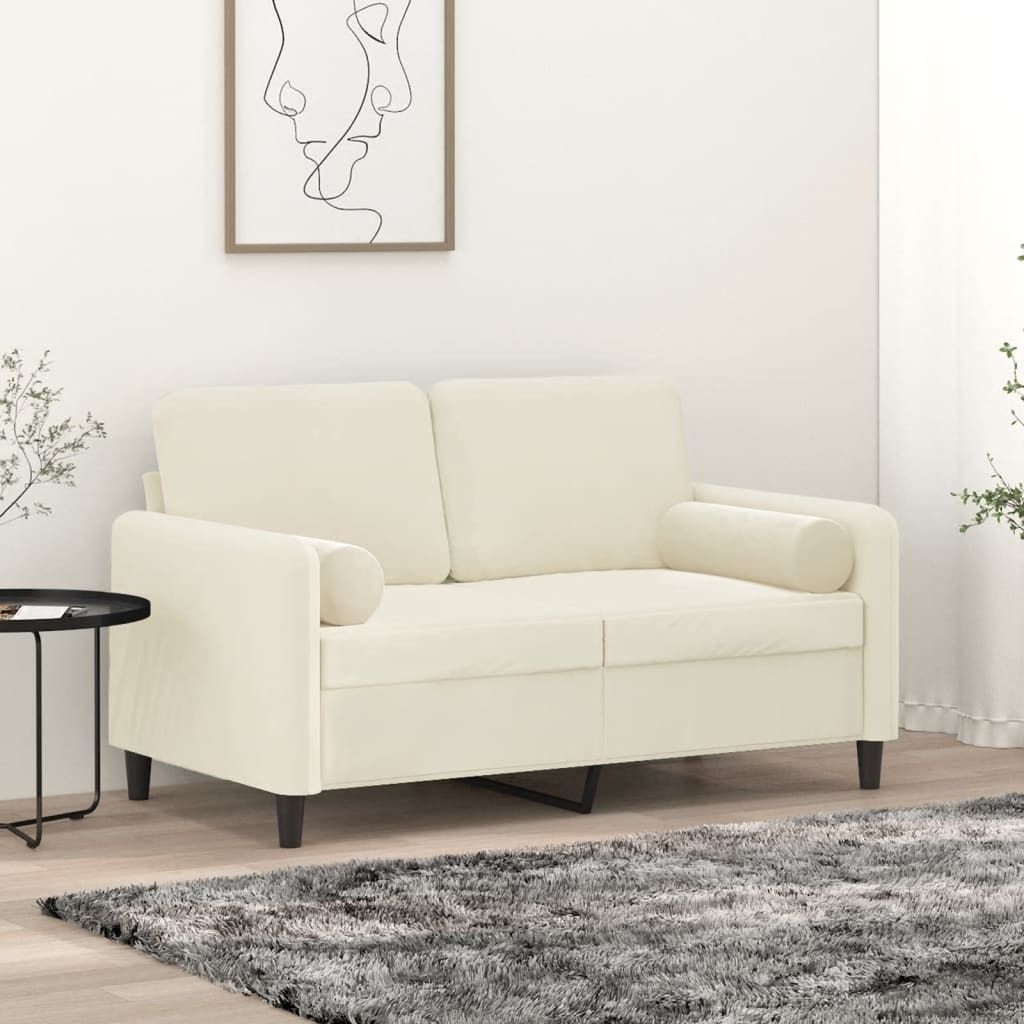 Design 2-Sitzer-Sofa mit Zierkissen Creme 120 cm Samt, Schlafsofas 2024 Neu