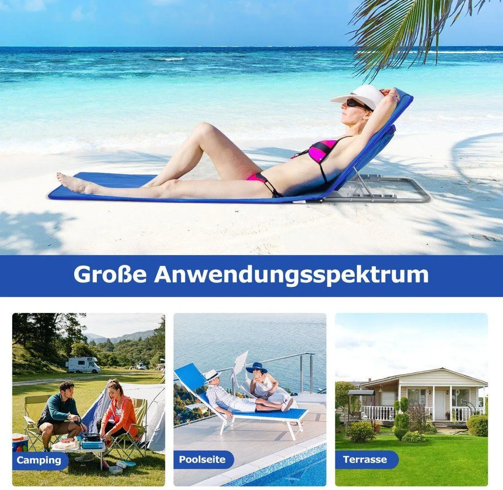 Duo de tapis de plage avec dossiers réglables et table 151x55,5 Bleu - 5
