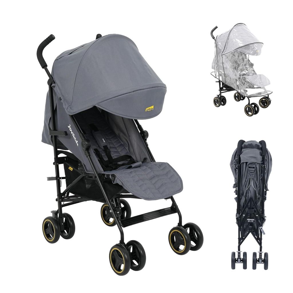 Jovikids Kinderwagen, Buggy Klein Zusammenklappbar mit Liegefunktion, Klappbar Reisebuggy bis 22kg Inkl. Sonnenverdeck, Regenverdeck (Grau)
