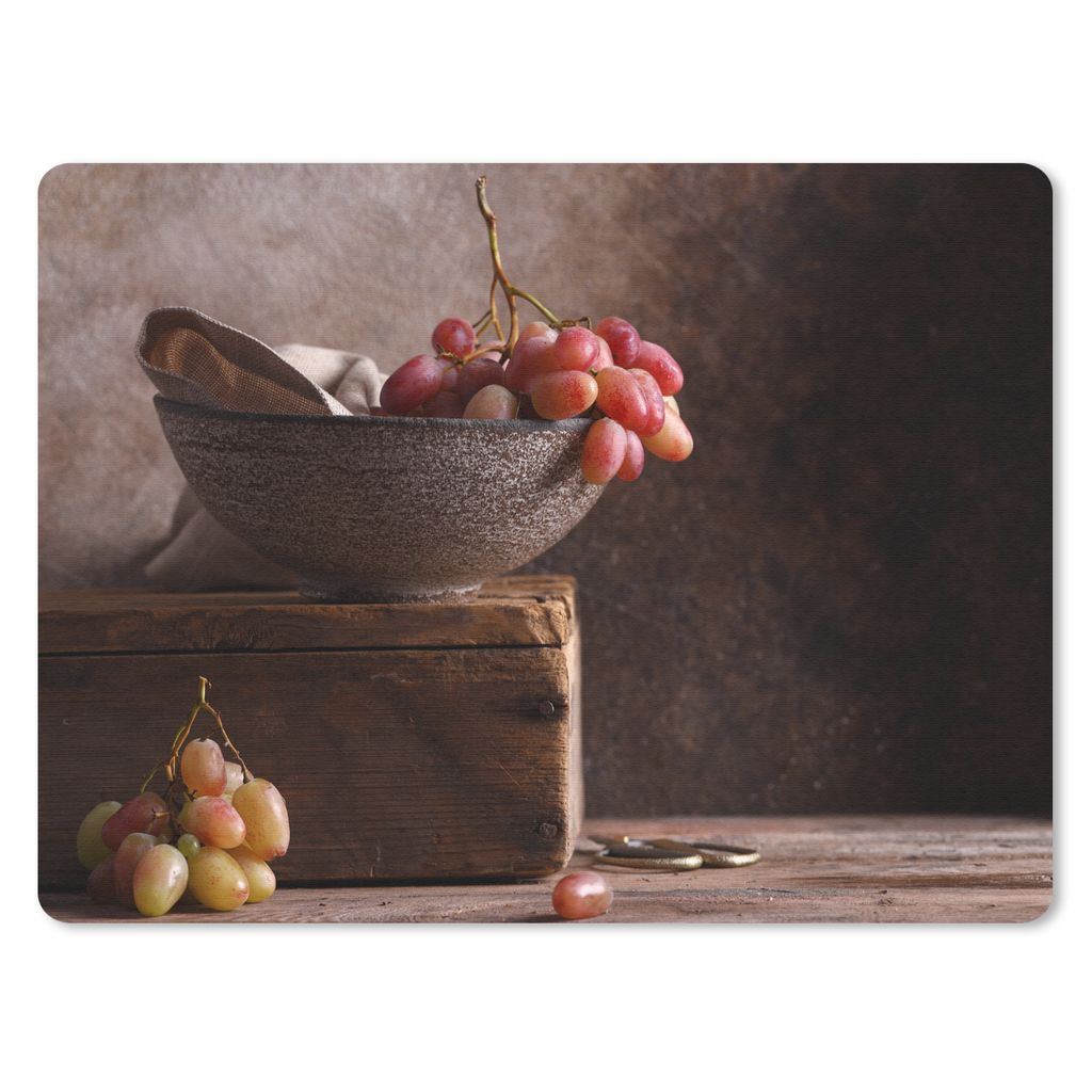 MuchoWow Mauspad Mousepad Rustikal - Weintrauben - Schale - Stilleben - Obst 23x19 cm - Mousepads - Maus Mat - Pad - Mausunterlage - Schreibtisch...