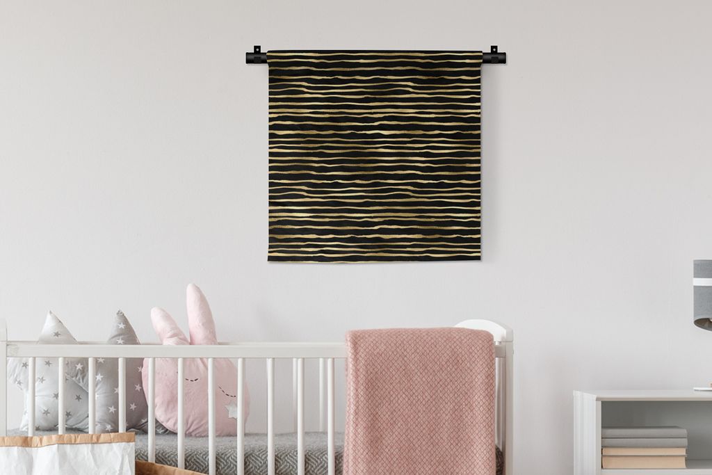MuchoWow Wandteppich Wandbehang Muster - Gold - Schwarz 60x60 cm Tapisserie Dekoration Wandtuch - Dekorationen - Wand Decke