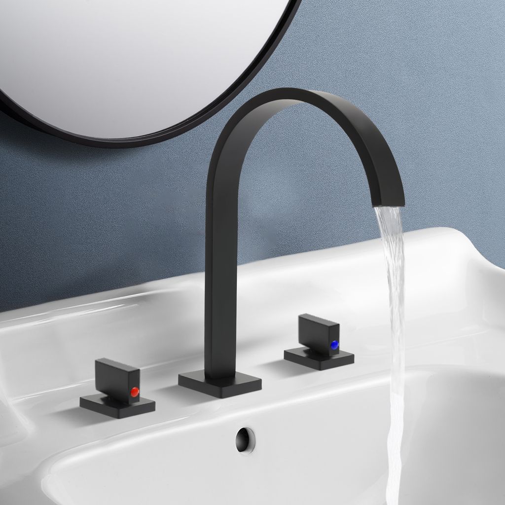 3 Löcher Wasserfall Messing Wasserhahn Waschtischarmatur schwarz für Bad Küche