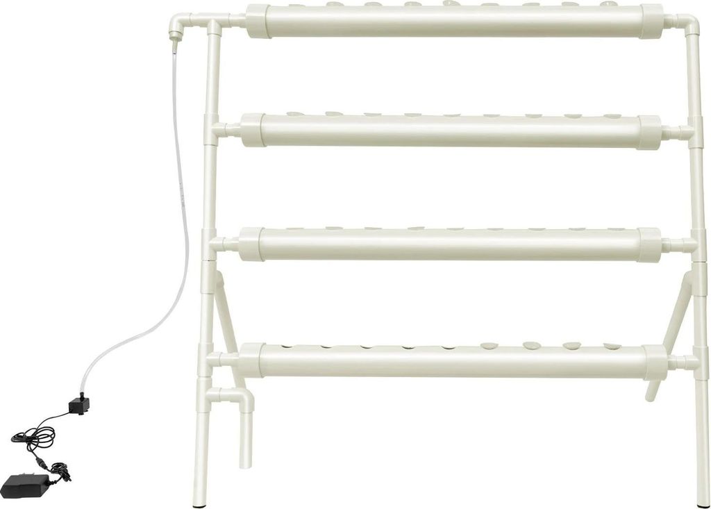 Hydroponik System - Vertikales 4-Ebenen-Regal - 36 Pflanzlöcher - PVC-Rohre - Erdloser Anbau für Zuhause - Weiß