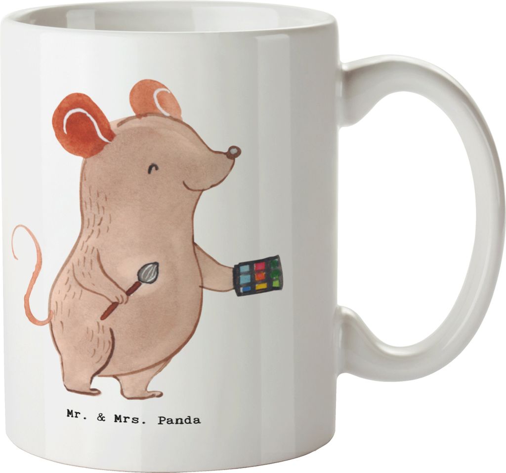 Mr. & Mrs. Panda Tasse Maskenbildner Herz - Weiß - Geschenk, Wellness, Make Up, Eröffnung, Kaffeetasse, Visagist, Becher, Trinkbecher, Ausbildung...