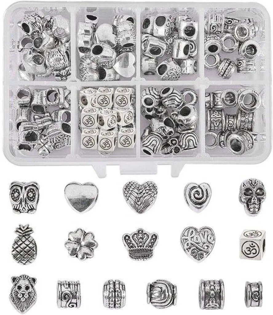 Perles tibétaines en argent à grands trous pour bracelet DIY 10mm