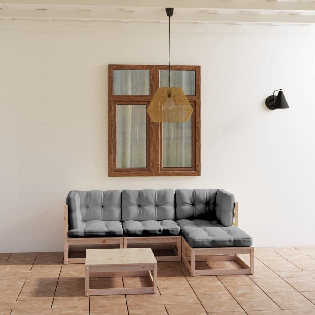Möbel 5-tlg. Garten-Lounge-Set mit Kissen Kiefer Massivholz - Balkonmöbel 3076579