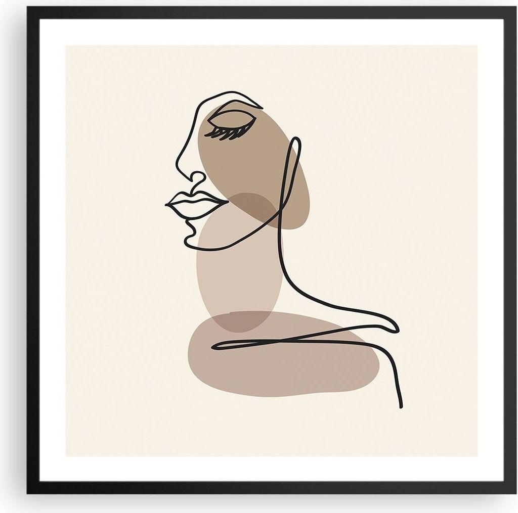 Gerahmtes Poster - Schwarzer Rahmen - Zeichnung einzeilig Frau - 60x60 cm - Wand Bild - Wanddeko - Wandbilder - Kunstposter - Wandposter - Bilderra...